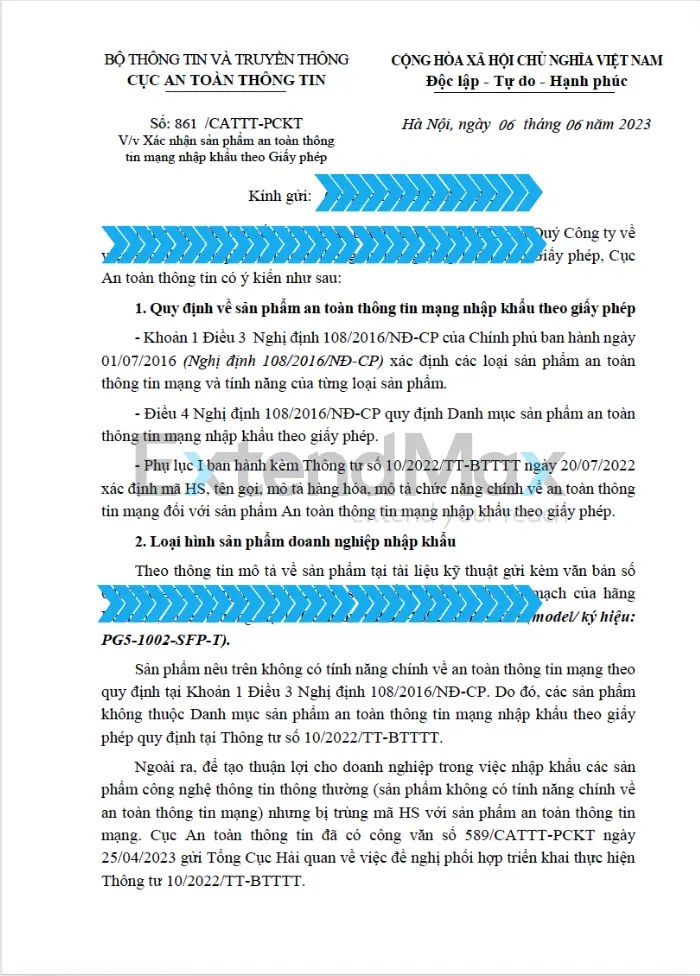 Mẫu giấy giám định sản phẩm không phải xin giấy phép an toàn thông tin mạng 1
